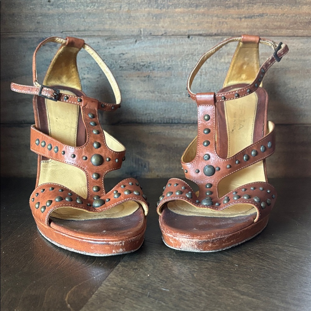 Via Spiga Cognac Studded Heels